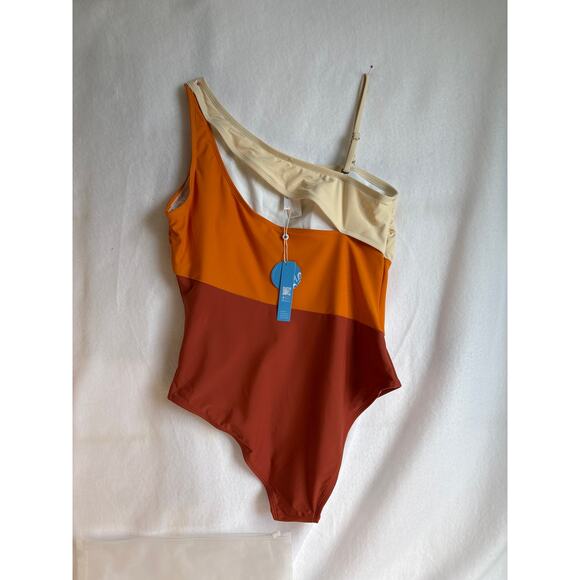 CUPSHE NWT One Piece One arm Sleeve Diagonal Stripe Swimsuit Size Large - Picture 6 of 9